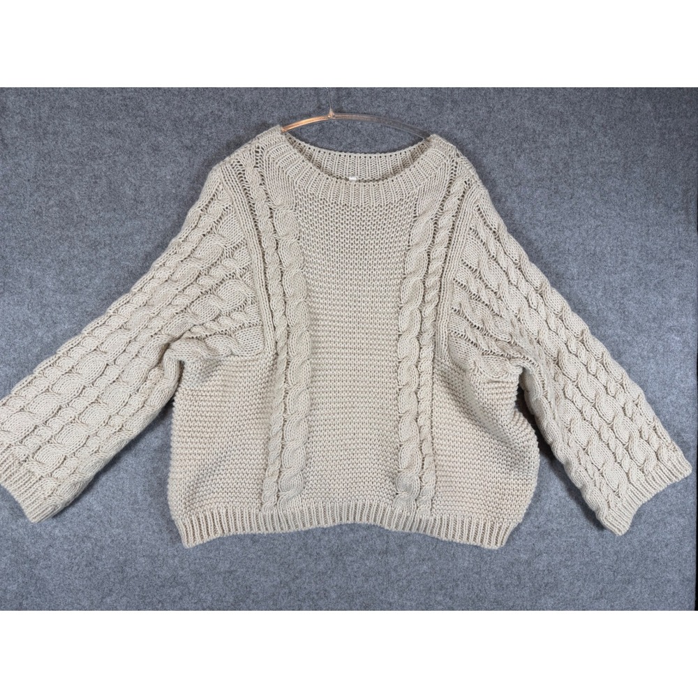 Unbranded Cable Knit Sweater Womens L Cream Excellent Boxy Oversized Chunky Knit